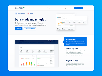 EerCheck dashboards marketing website page clean dashboard dashboard ui evercheck graph healthcare homepage landing stats status uidesign uiux web design widget