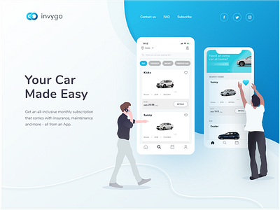 Invygo - Car subscription service app blue car car app car rent car subscription clean interface minimal modern subscription ui ux website