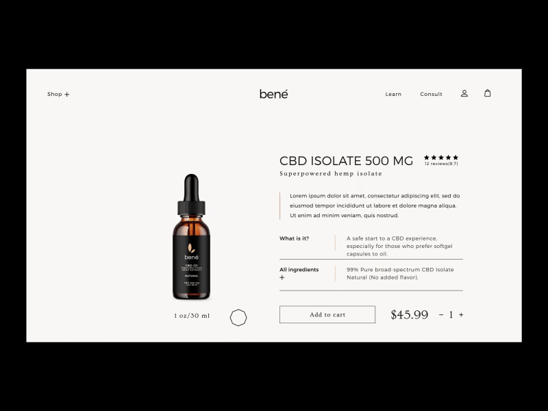 CBD Cosmetics product details page. adobe xd animation branding cbd cbd oil cosmetics design fashion interaction minimal