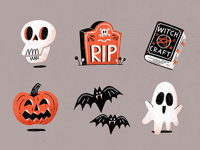 Halloween Spook Sticker Pack bat dribbbleweeklywarmup ghost grave halloween hand drawn procreate pumpkin scary skull spellbook spooky witch