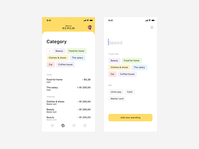 Money tracker app category ios mobile ui ux yelow