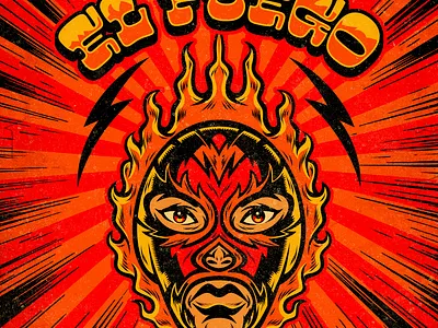 El Fuego illustration luchador luchalibre mexico retro type vector vintage wrestling