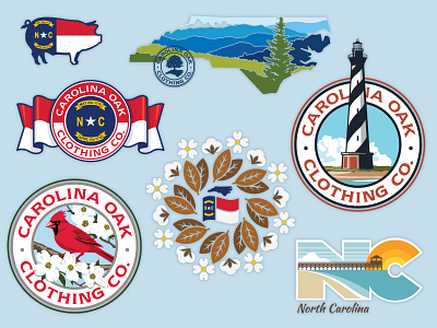 COCC cardinal cotton flag illustrations lighthouse north carolina scenery state tobacco