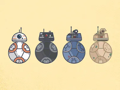 BB-UNIT DROIDS bb 8 bb 9e bb unit droids blue brown character design charcoal disney gray illustration muted colors orange red resistance star wars starwars tan