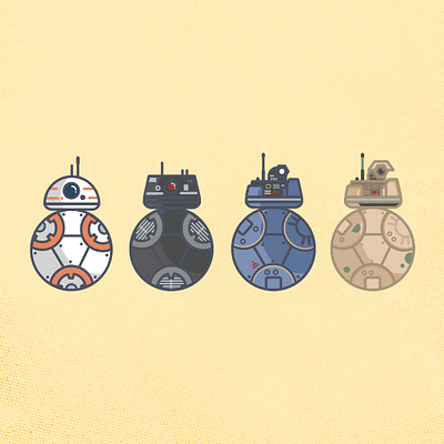 BB-UNIT DROIDS bb 8 bb 9e bb unit droids blue brown character design charcoal disney gray illustration muted colors orange red resistance star wars starwars tan