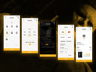 Alamo Drafthouse Cinema App Redesign adobe xd adobexd app booking app design film flat halloween movie redesign texture ticket booking xd