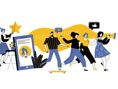 Refer a friend concept Hands holding phone adobe illustrator app character design flat illustration line art sketch ui vector