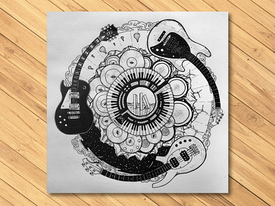 Psychedelic, progressive rock inktober bass guitar black white black and white blackandwhite design drums electric guitar guitar illustration ink keyboard music pen piano psychedelic retro sketch