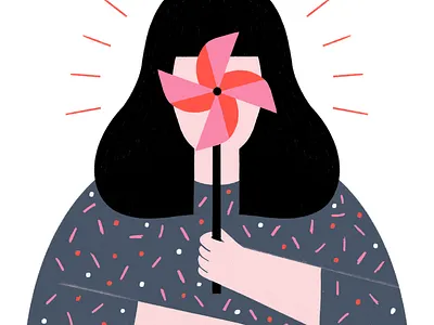Hide or shine? character design digital illustration editorial illustration girl hide illustration paper windmill procreate shine shy windmill woman