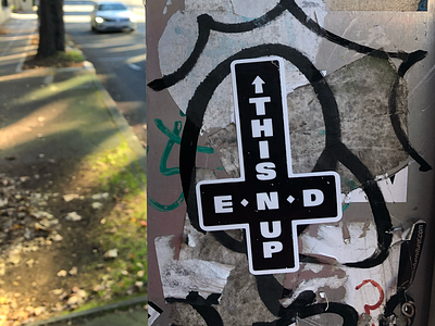 This End Up cross design god below sticker