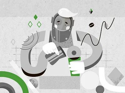 Robot Barista art barista character coffee coffee cup cute design flat graphic design green illustration inktober inktober2019 minimal monochrome robot robots social texture vector