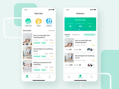 Sales Star app article card color icons list sales assistant ui ux
