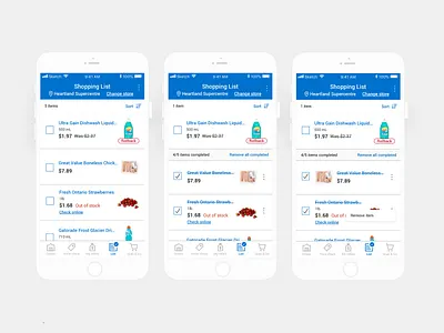 My Walmart App - Shopping List app design ecommerce design in store shopping list product design shopped state shopping list ui ux