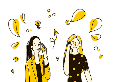 Phone Call character design character illustration design girl happy illustrator iphone people phone photoshop procreate vector women yellow