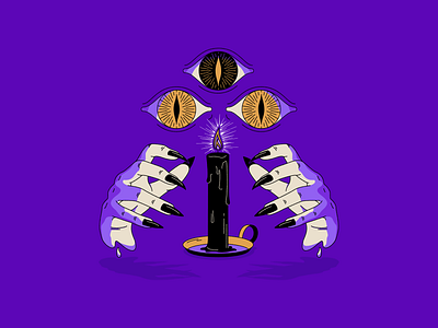 Occult Vibes candle candlelight candlestick design eye eyes flame hand hands illustration light occult spooky third eye