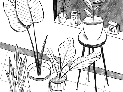 Inktober Day8 art coffee coffee shop draw drawing illustration ink inktober interior plants texture