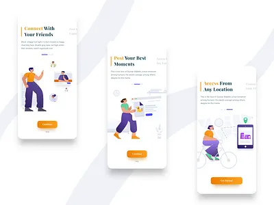 Social Media On boarding [Light Theme] flatdesign gradient illustraion interaction onboarding socialmedia ui uidesign uiux userexperience userinterface uxui