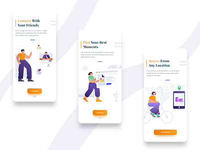 Social Media On boarding [Light Theme] flatdesign gradient illustraion interaction onboarding socialmedia ui uidesign uiux userexperience userinterface uxui