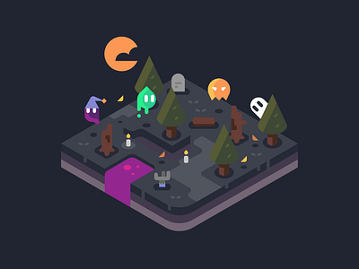 Spooky Creeps design games ghost grave halloween design illustration illustrator isometric landscape nature sprite trees vector zombie