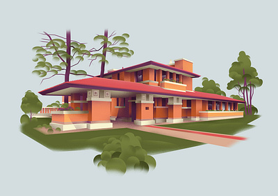 Kansas – Allen–Lambe House architecture art design franklloydwright home illustration series