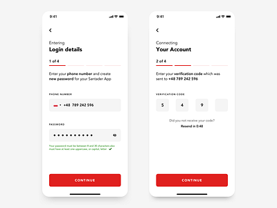 Santander App redesign concept- Login process 1/2 app banking design finance login minimal password progress ui verification