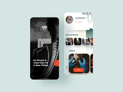 Tattoo Artist - Ui Design Concept app art artist colors creative dark experience green orange tattoo tattoo art tattoo artist tattoo design ui uidesign uiux uiuxdesign ux