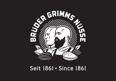 Logo for sugar roasted nuts company almonds brother grimm man nut tale vintage