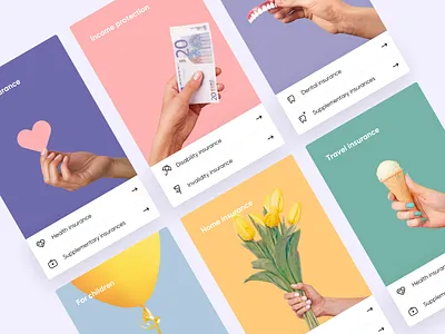 Insurance Categories car insurance cards hioscar home insurance insurance insurance app insurance categories landingpage product cards ui ui ux