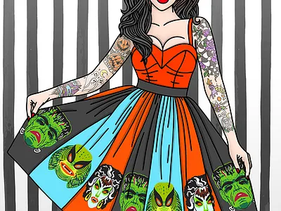 Halloween Pinup candy doll club fashion illustration fashion illustrator halloween pastel hair pinup rockabilly samhain spooky tattoos