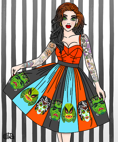 Halloween Pinup candy doll club fashion illustration fashion illustrator halloween pastel hair pinup rockabilly samhain spooky tattoos