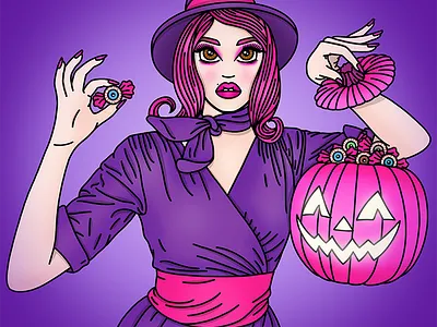 Trick or Treat? candy candy doll club fashion illustration fashion illustrator halloween pastel hair pumpkin samhain spooky trick or treat witch witchcraft witchy