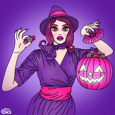 Trick or Treat? candy candy doll club fashion illustration fashion illustrator halloween pastel hair pumpkin samhain spooky trick or treat witch witchcraft witchy