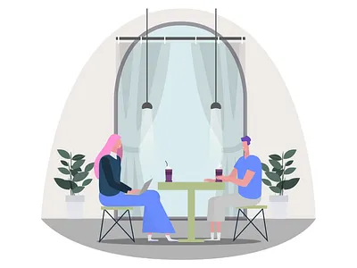 Coffee break illustration composition boy builder catalina chat chatting coffee family girl illustration illustrations illustrator itg laptop love mac product table vector website work