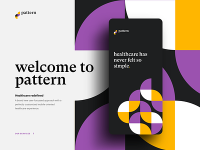 Pattern Healthcare clean ui colors dark mode geometric design geometry header design health app healthcare landing page layout design medical medical website mobile pattern shapes simple design swiss swiss design web