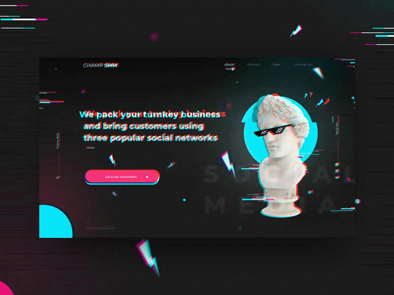 SMM Studio apollo concept creative design fullscreen glitch effect modernism motion preview promotions smm uiux web design web mosaica website