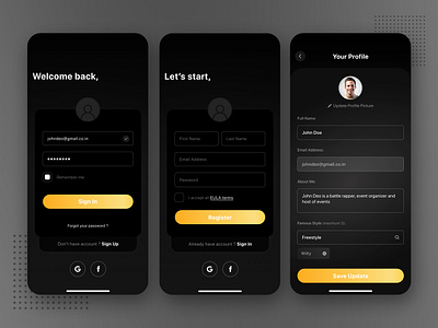 Dark Mode - Account Setup adobexd app dark theme dark ui design ios app login mobile app design profile profile page signin signup ui update ux