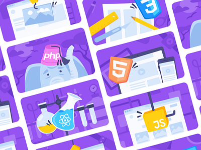 Banner Images - Purple app banner branding code coding css design html illustration javascript learn mimo php programming react ui vector web