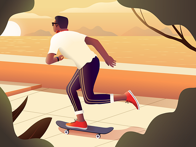 LETS SKATE... character character design clouds coolguy design evening illustration skateboard skater vector