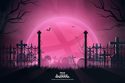 Hello Dribbble! dribbbleweeklywarmup dribble first shot firstshot halloween hello dribble illustration moon ui vector web