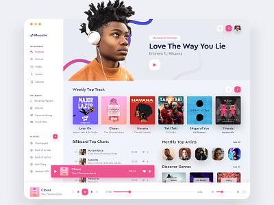 Music Player Web App colorful dashboard dashboard app dashboard ui gradient interface minimal music music app music player player podcast typography ui ux