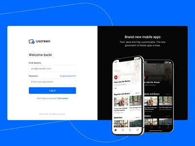 Uscreen: Login apps black blue email ios login password sign up ui user interface ux welcome