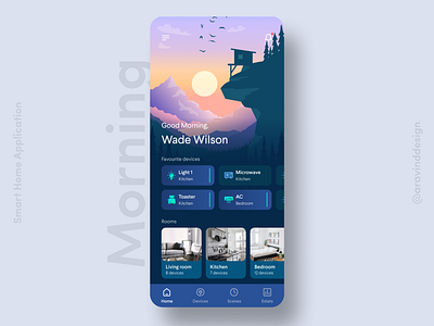 Smart Home App afternoon app design app ui evening home automation home control ios morning night scenes smart appliances smart home smart home app smart light smart tv smarthome time of day ui ui design