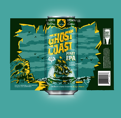 Ghost Coast Hazy IPA bats beer halloween hand lettering illustration mockup ocean packaging procreate sea ship skull spooky texture type typography vector vintage