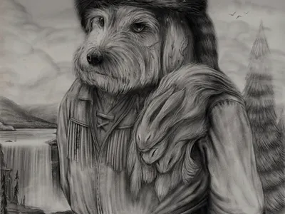 The Fur Trapper adobe adobefresco bunny clouds digital dog dog illustration furniture outdoors rabbit raccoon terrier waterfall