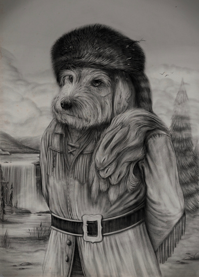 The Fur Trapper adobe adobefresco bunny clouds digital dog dog illustration furniture outdoors rabbit raccoon terrier waterfall