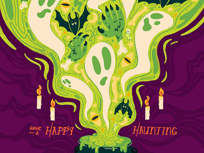 Happy Haunting! bats boo design digital digital illustration dribbbleweeklywarmup ghosts halloween hand drawn handlettering haunted haunting illustration lettering magic procreate spell spooky witchy