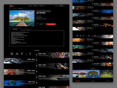 Zavel - Design Challenge #2 [Time Line] dark theme dark ui landing page list schedule timeline travel trip ui design ux design web design