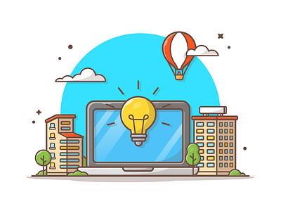 Smart City 🌇 💡 air balloons bulb city cityscape hot icon illustration logo smart town vector