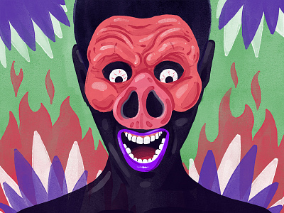 Halloween // Dribble Weekly Warm-Up 09 // character character design digital art digital brush dribbbleweeklywarmup fire halloween illustration mask pig spooky