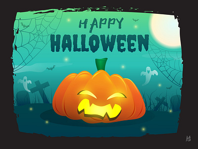 Happy Halloween :) 2d 31 adobe background cartoon creative design dribbbleweeklywarmup flat graphic halloween illustration illustration art illustrator moon night october pumpkin vector